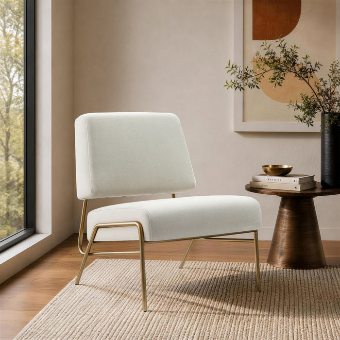Serenity Contemporary Modern Metal Upholstered Lounge Chair in Ecru