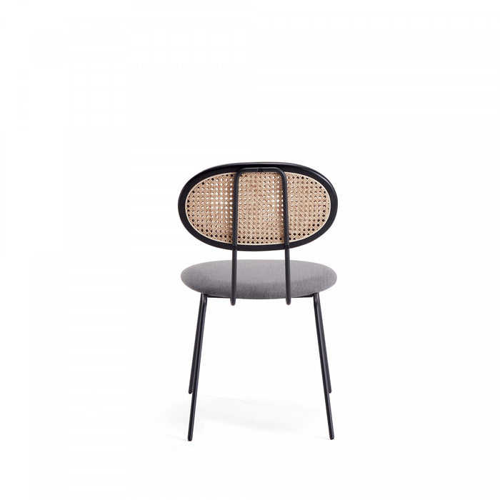 Jardin Industry Chic Cane Back Upholstered Dining Chair in Black and Gray - Set of 4