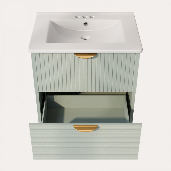 Hugo 48 Inch Modern Wall-Mounted Bathroom Vanity with Drawers, Green
