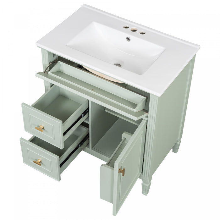 Olivia 30\" Bathroom Vanity with Ceramic Sink and Solid Rubberwood, Green
