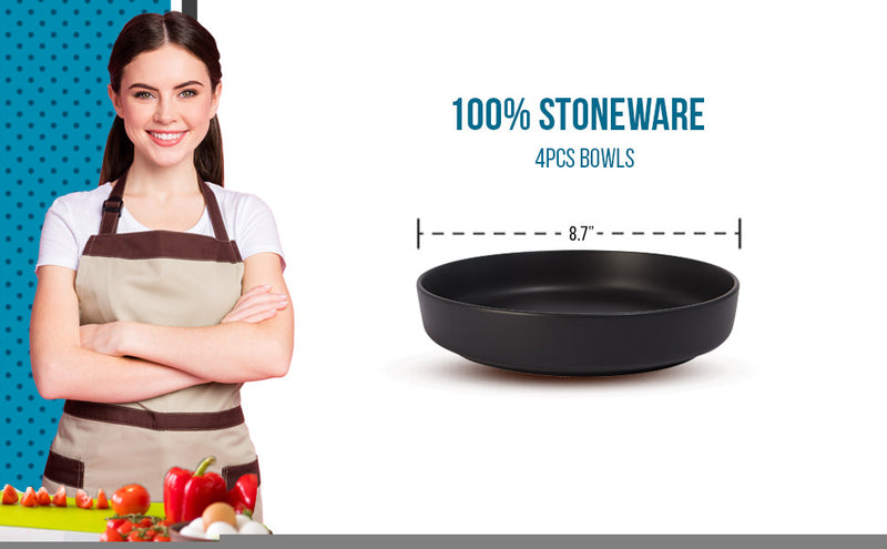 S&CO Gourmet Lisbon Set of 4 Black Stoneware Pasta Bowls