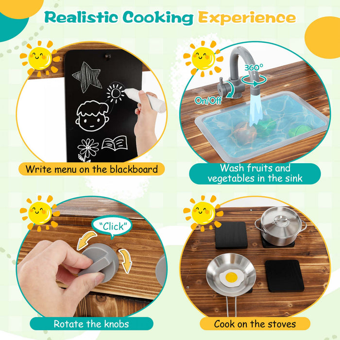 Costway Wooden Mud Kitchen With Chalkboard, Stoves, Removable Sink & Accessories Natural