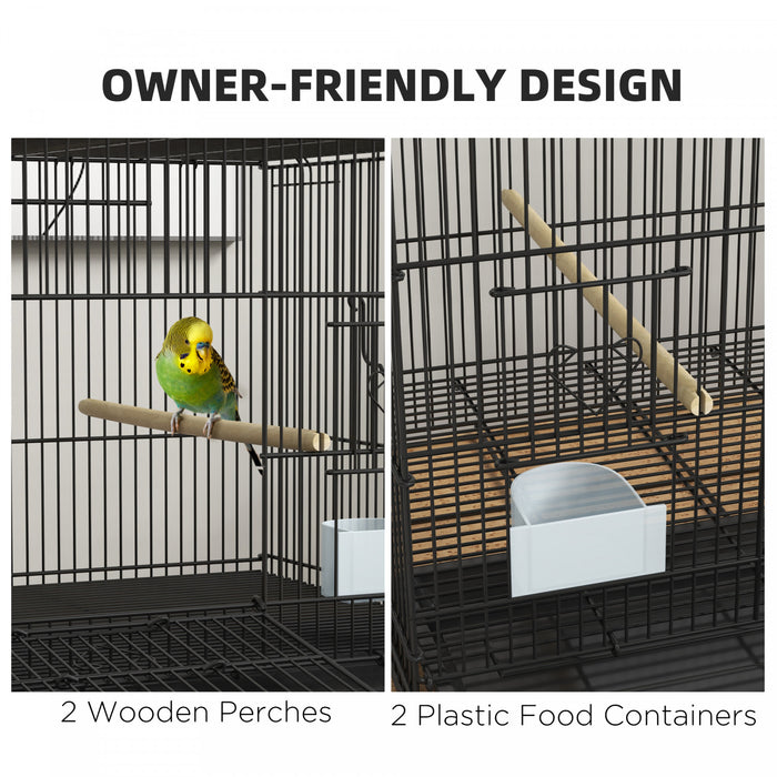 Pawhut 17.7\" Birdcage For Canaries, Lovebirds Finches, Budgie Cage With Removable Tray, Bottom Mesh Panel, Wooden Perches, Food Containers