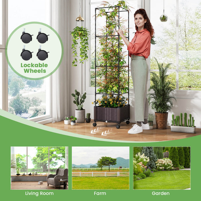 Costway 1 Pcs 67\" Planter Raised Garden Bed With Planter Box &trellis Adjustable Height