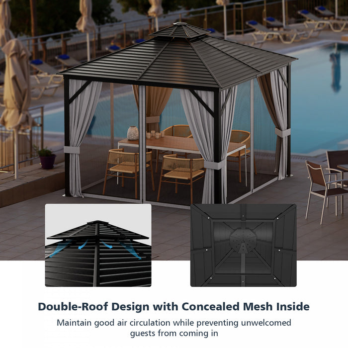 Costway 10' X 10' Patio Double-top Hardtop Gazebo Galvanized Steel Roof Aluminum Frame