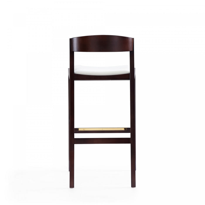 Klismos Mid-Century Modern Wood Upholstered Barstool in Ivory - Set of 3