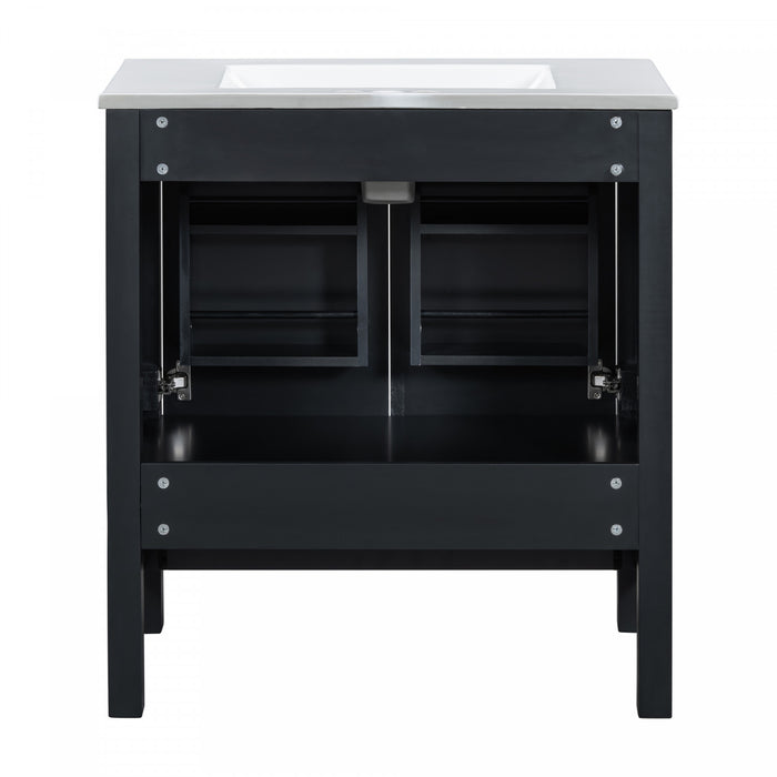 Madeline 60 Inch Double Sink Bathroom Vanity with Ceramic Basins and Smart Storage，Black