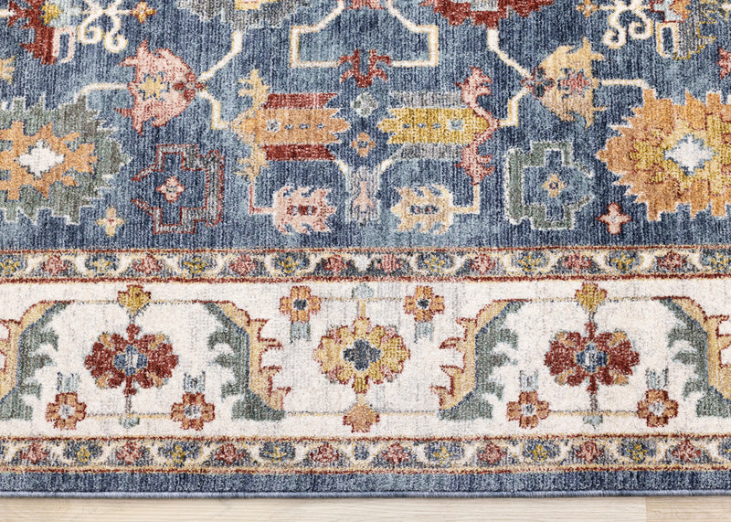 Olivia Blue Modern Tribal Inspired Border Rug, 5'3\" x 7'10\" Indoor Area Rug