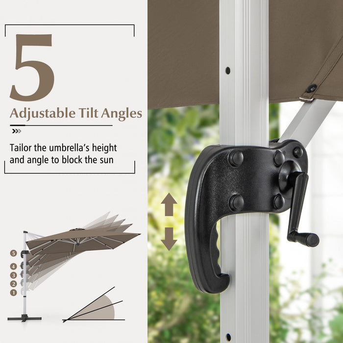 Costway 10 FT Patio Cantilever Umbrella Outdoor Aluminum Hanging Offset Umbrella w/ 360° Rotation Brown
