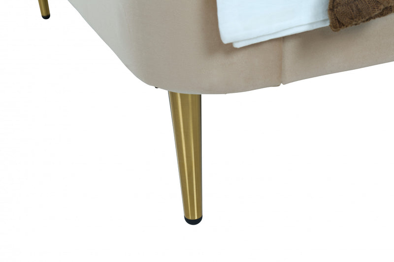 Heather Mid-Century Modern Velvet Upholstered Twin Bed in Gold and Tan