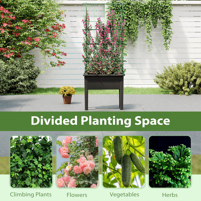 Costway Raised Garden Bed Planter Box With Climbing Trellis Water Level Indicator