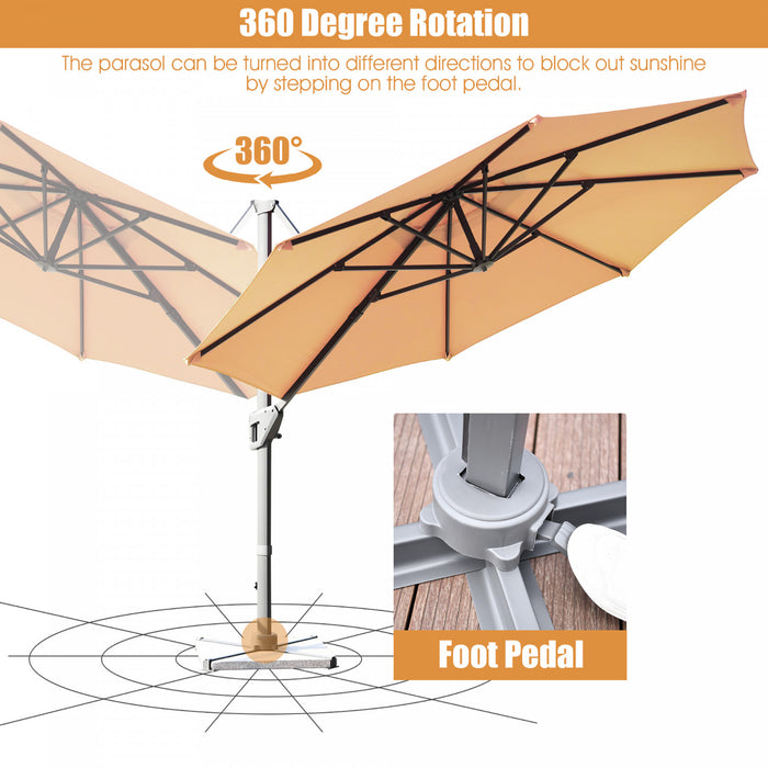 Costway 11ft Patio Offset Umbrella Cantilever Rotation Aluminum Tilt Cross Base Beige
