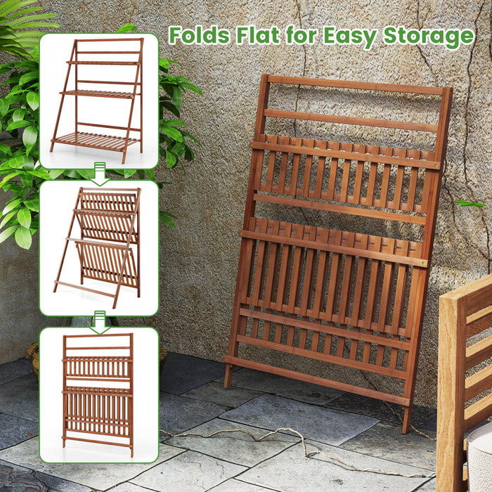 Costway 3 Tier Folding Shelf Stand Bamboo Flower Pot Display Rack Bookcase Organizer