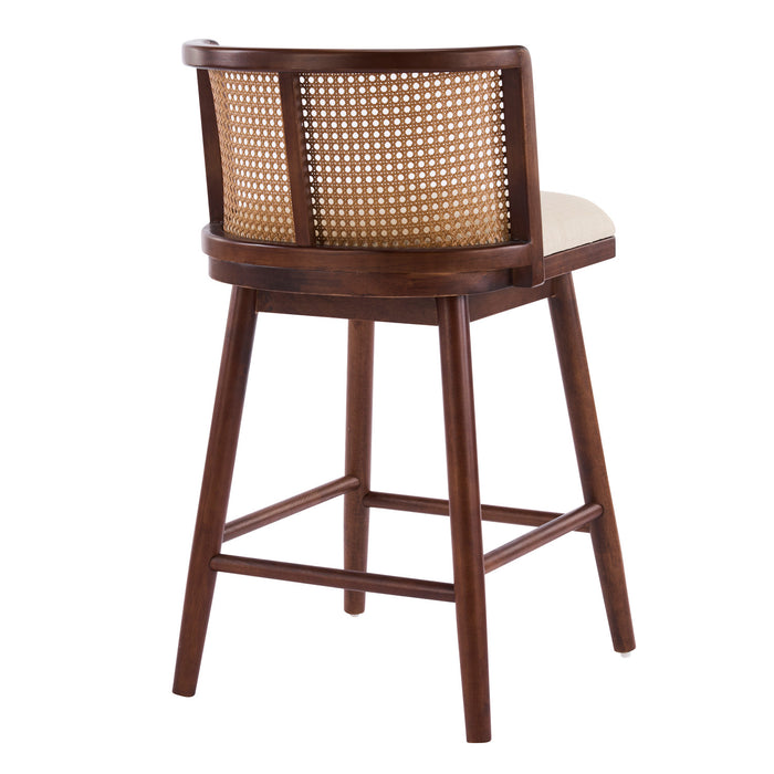 Talia Wooden Counter Height Bar Stool Set of 2 with Rattan Backrest,Walnut