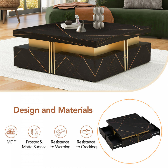 Marcia 43.3\" Square Engineered Wood Coffee Table With Storage Drawers, Black
