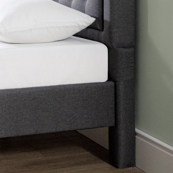 Dachelle Upholstered Platform Bed with Headboard in Dark Grey - Full Size