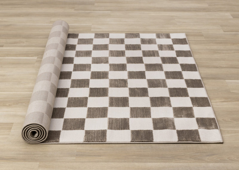 Leopold Checkered Brown White Geometric Area Rug - 5'3\" x 7'7\"