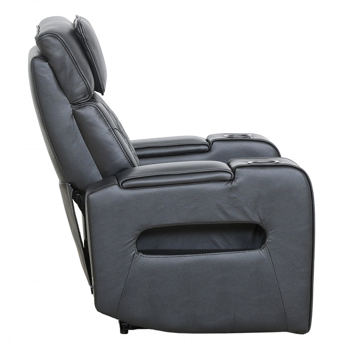 Kingsley 37 in. Leather Match Power Glider Recliner with Adjustable Headrest and USB - Black