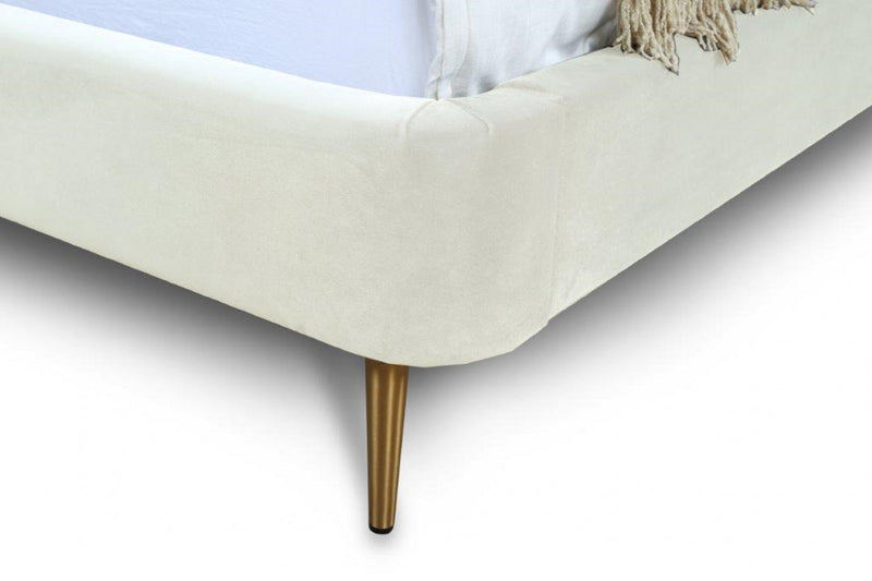 Heather Mid-Century Modern Velvet Upholstered Full Bed in Cream and Gold