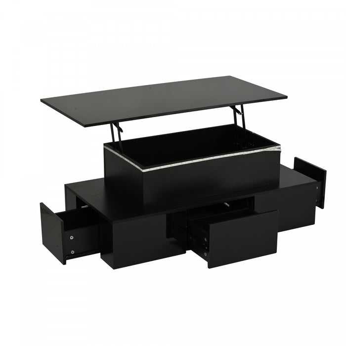 Daniel Lift-Top Coffee Table with LED Lighting and 4 Drawers,Black