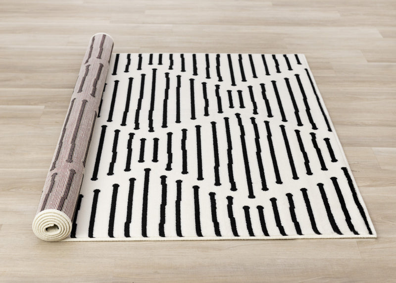Forte Black White Stripes Area Rug - 6'7\" x 9'6\"