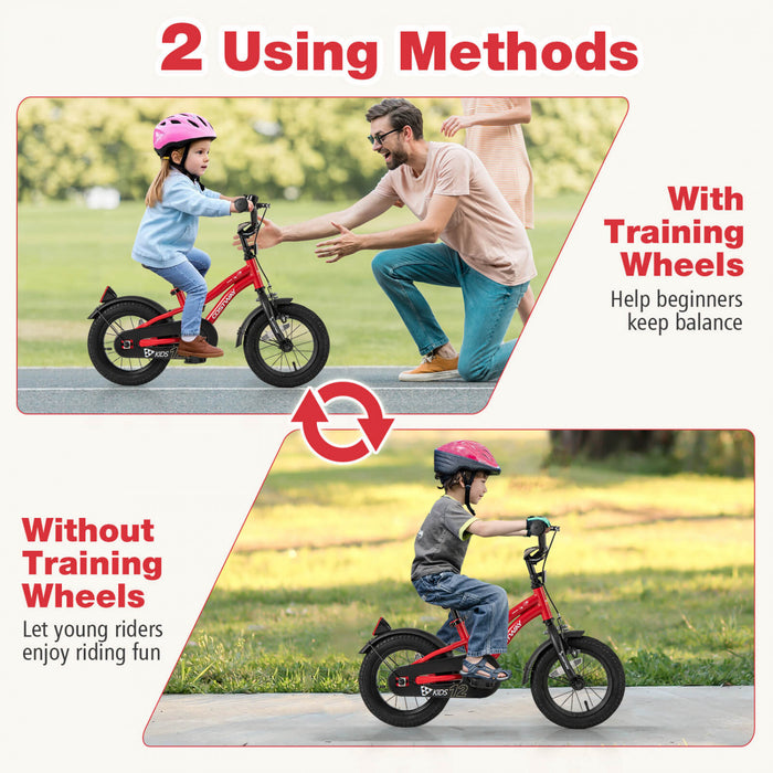 Costway 12\" Kids Bike For 3-4 Years Old Boys & Girls With Adjustable Seat Handbrake Reflectors Red