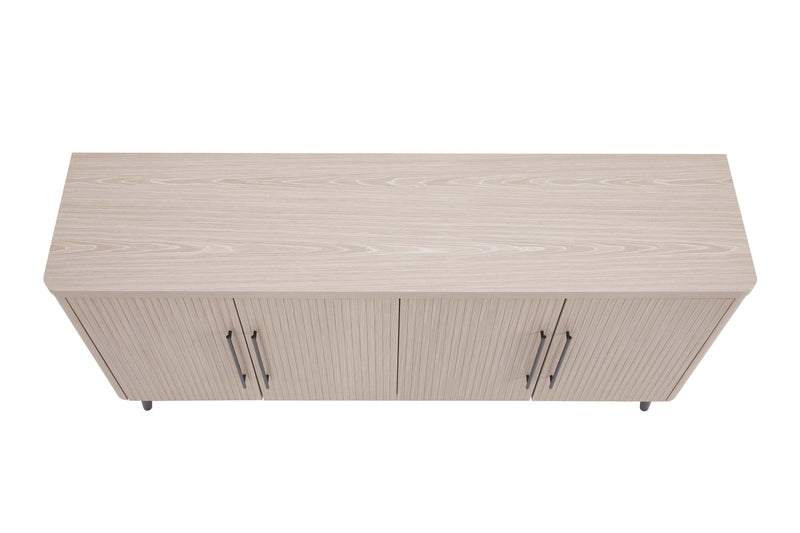 Jodie Mid-Century Modern 65\" Fluted Sideboard in Whitewashed Oak Buffet