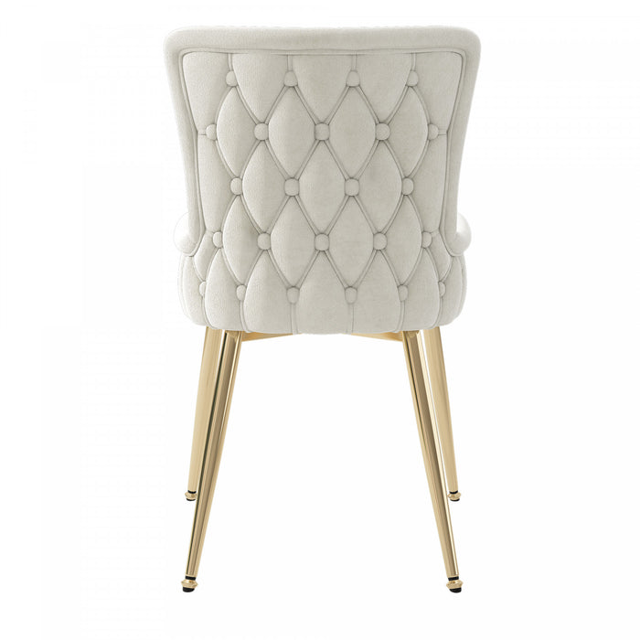 Luna Velvet Dining Chairs with Tufted Upholstered and Gold Metal Legs Set of 6, Beige
