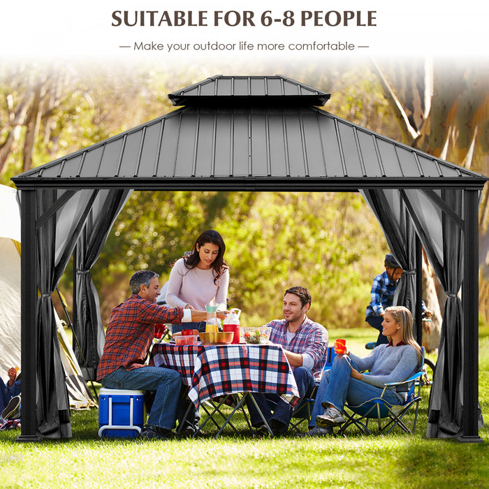 Costway 12ft X 10ft Hardtop Gazebo 2-tier Outdoor Galvanized Steel Canopy Grey