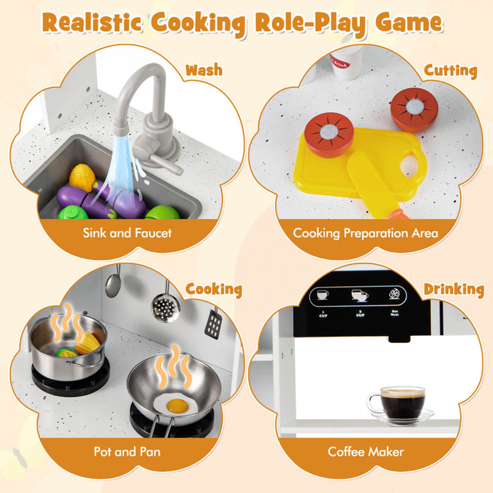 Costway Pretend Play Kitchen For Kids Toddler Aged 3+ Wooden Toy Set With Range Hood White