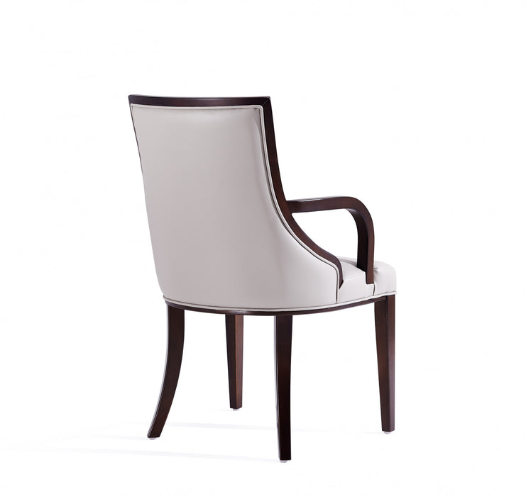 Grand Traditional Wood Upholstered Armchair in Light Gray - Set of 2 Dining Chair