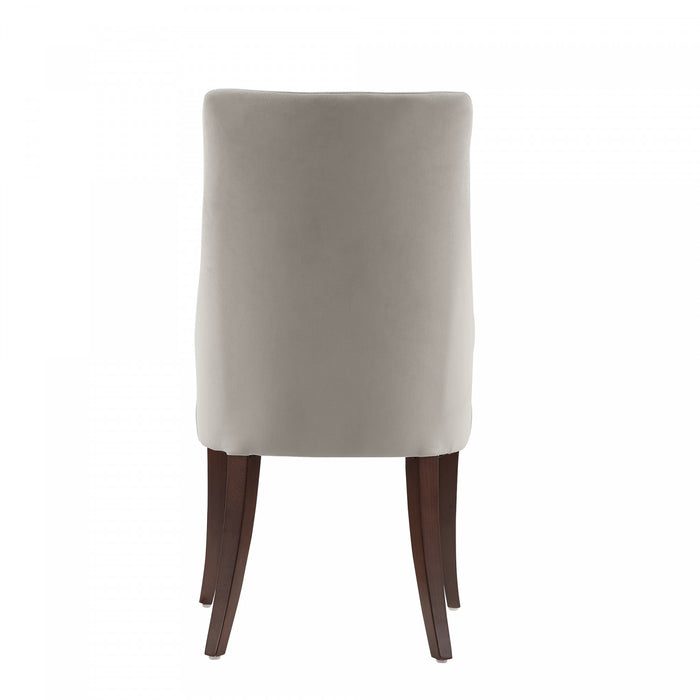 Connie Modern Wood Vegan Leather and Velvet Dining Chair in Light Gray - Set of 2