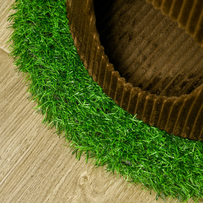 Pawhut 18\" Plush Cat Tree With Two Flower Platforms, Multi-activity Centre Cat Tower With Jute Scratching Posts, Elevated Perches, Round Roomy Condo With Door, Green