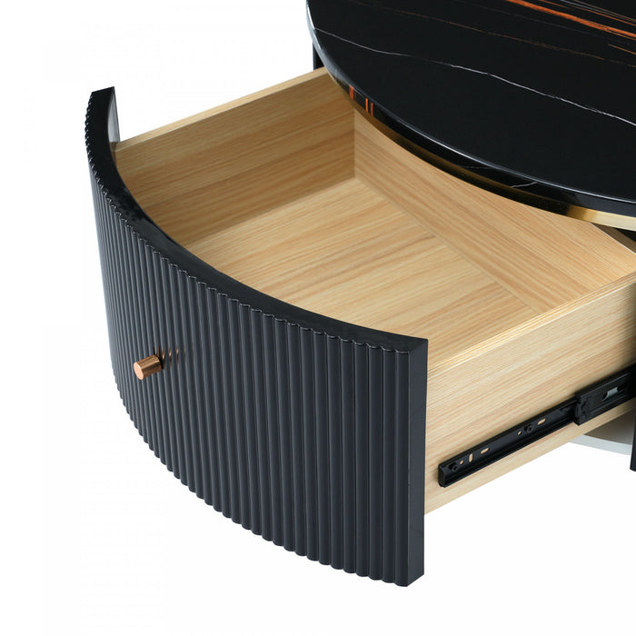 Nelson 31.5\" Modern Round Coffee Table With 2 Storage Drawers, Black