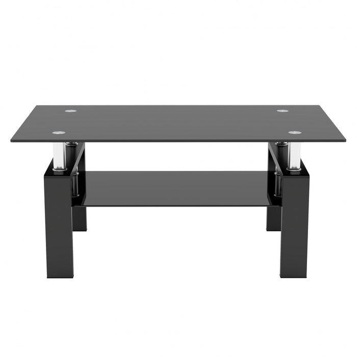 Liam Modern Rectangle Clear Tempered Glass Coffee Table,Black
