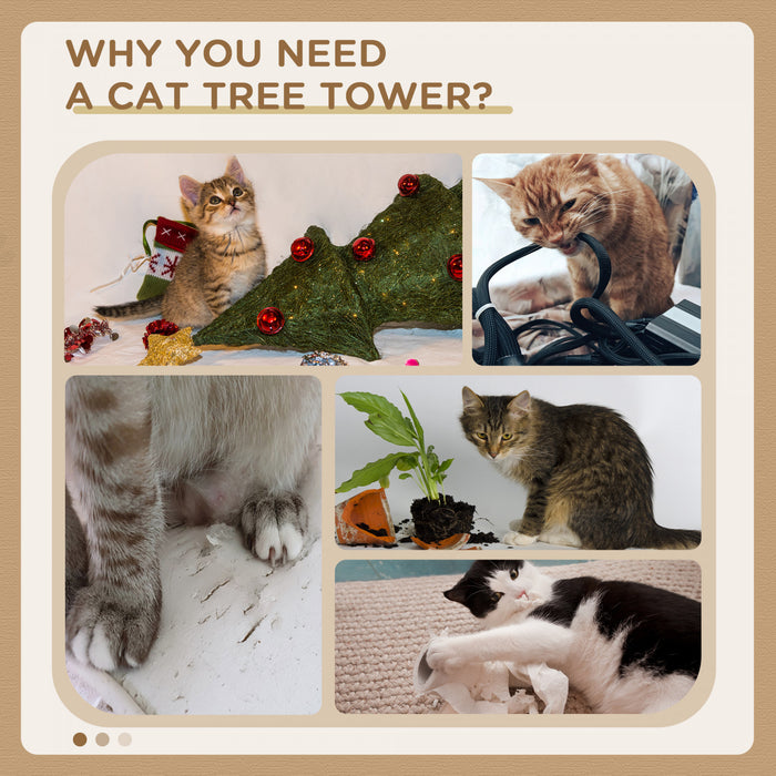 Pawhut 49\" Cat Tree With Hammock, Cat Condo Tower With Scratching Post For Indoor Cats, Beige