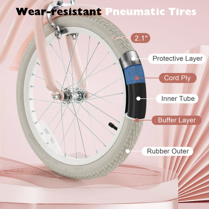 Costway 18\" Kids Bike Toddler Bicycle With Training Wheel Kickstand For 4-8 Years Old Pink