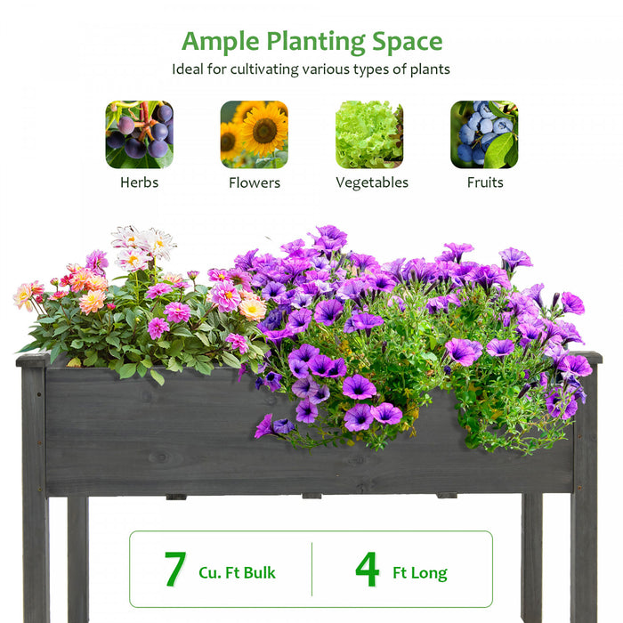 Costway Wooden Raised Vegetable Garden Bed Elevated Grow Vegetable Planter Grey