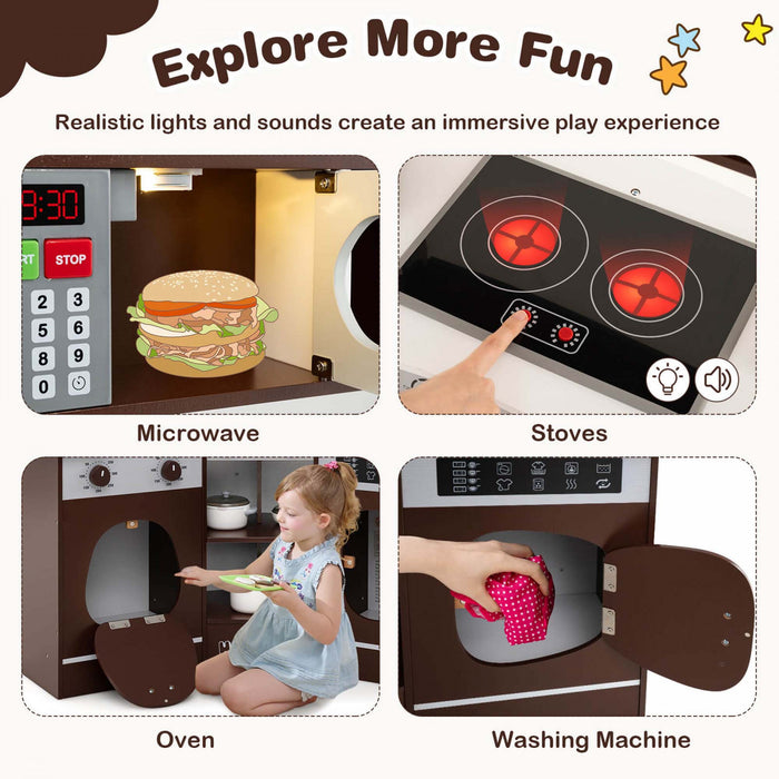 Honeyjoy Corner Kitchen Playset With Coffee Machine Oven Microwave Washing Machine Brown