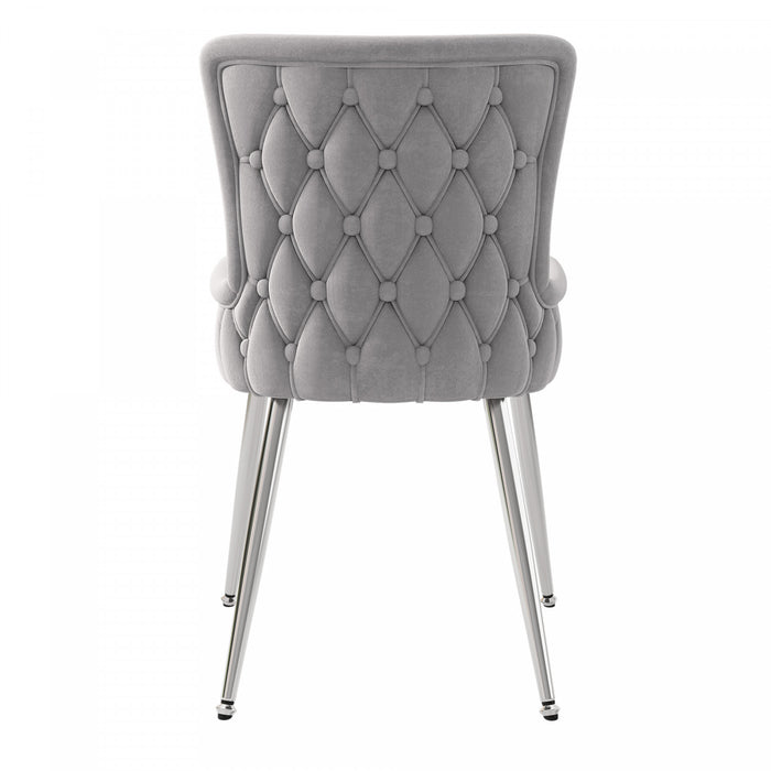 Luna Velvet Dining Chairs with Tufted Upholstered and Gold Metal Legs Set of 2, Grey