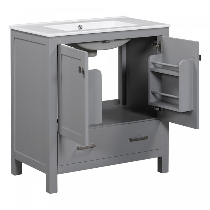 Harper 30 Inch Bathroom Vanity with Ceramic Sink and Smart Storage Cabinet, Grey