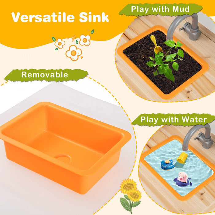 Costway Mud Kitchen For Kids With Planting Pots Stovetops Removable Sink Acrylic Panel