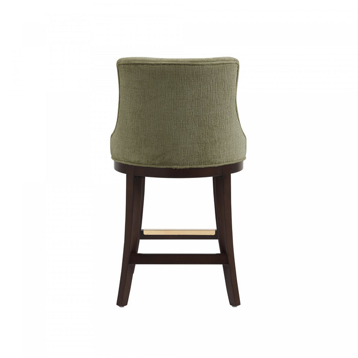 Lucia Modern Chenille Wood Counter Stool in Leaf Green - Set of 2