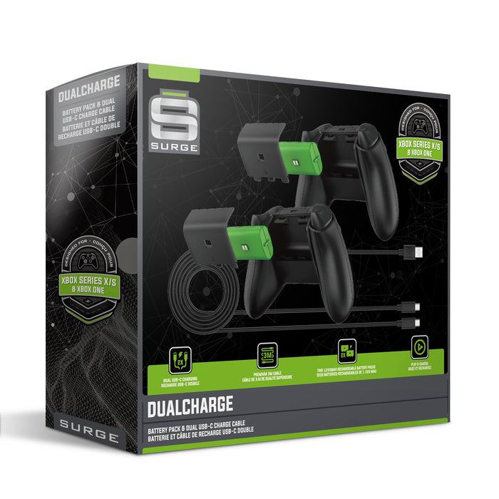 Surge Xbox Series X X1A Black Dual Controller Charge Cable and Batteries