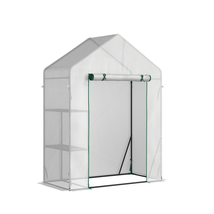 Outsunny 56\"x29\" Walk-in Greenhouse With 2-tier Shelf, Roll-up Zippered Door, Portable Gardening Plant Hot House With Pe Cover, Green
