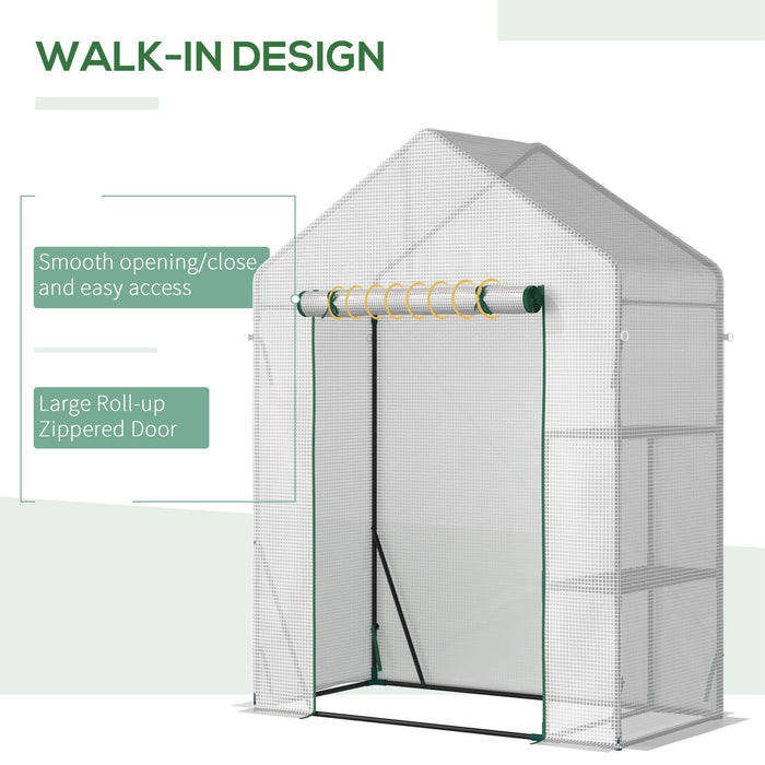 Outsunny 56\"x29\" Walk-in Greenhouse With 2-tier Shelf, Roll-up Zippered Door, Portable Gardening Plant Hot House With Pe Cover, Green