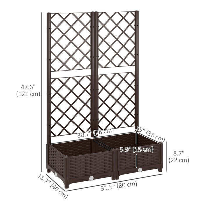 Outsunny Plastic Raised Bed, Garden Box With Trellis, 47\" X 16\" X 48\"