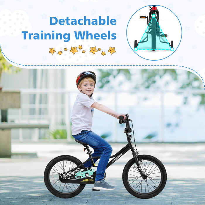 Costway 18\" Kids Training Bike With Removable Training Wheels Pneumatic Tires Black