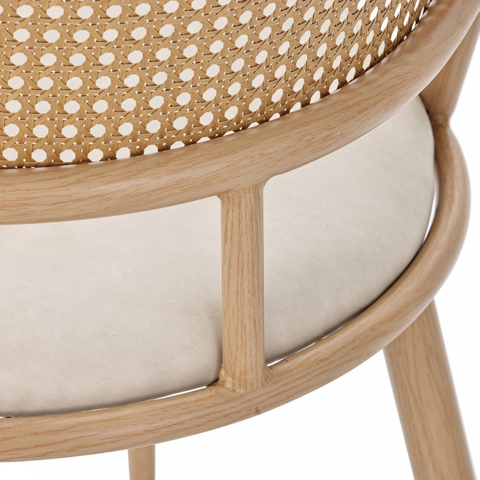 Oliver Modern Dining Chairs with PU Upholstered and PE Rattan Backrest Set of 2,Beige