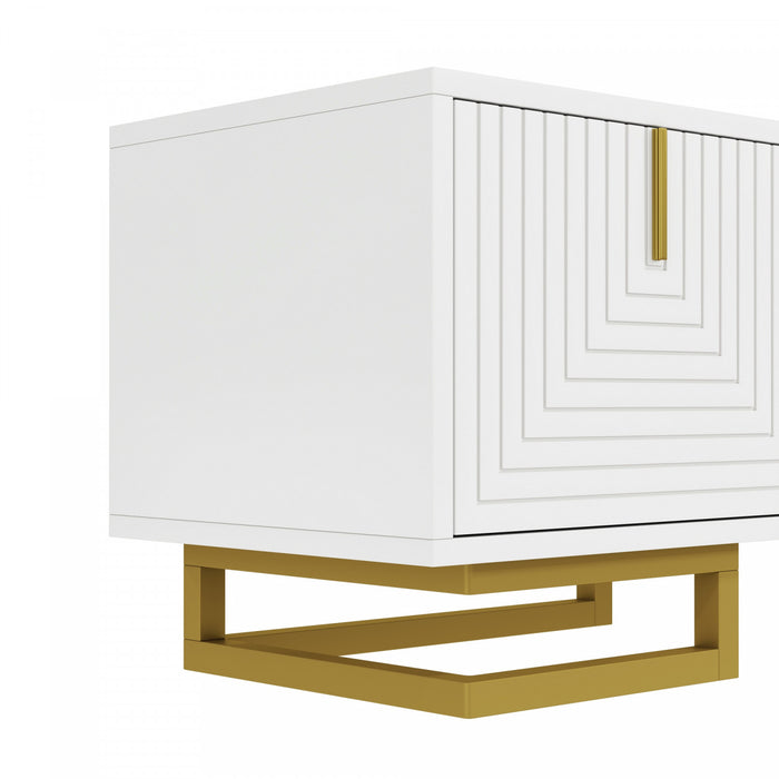 Aspect 63 Inch TV Stand with Textured Doors and Gold Legs, White